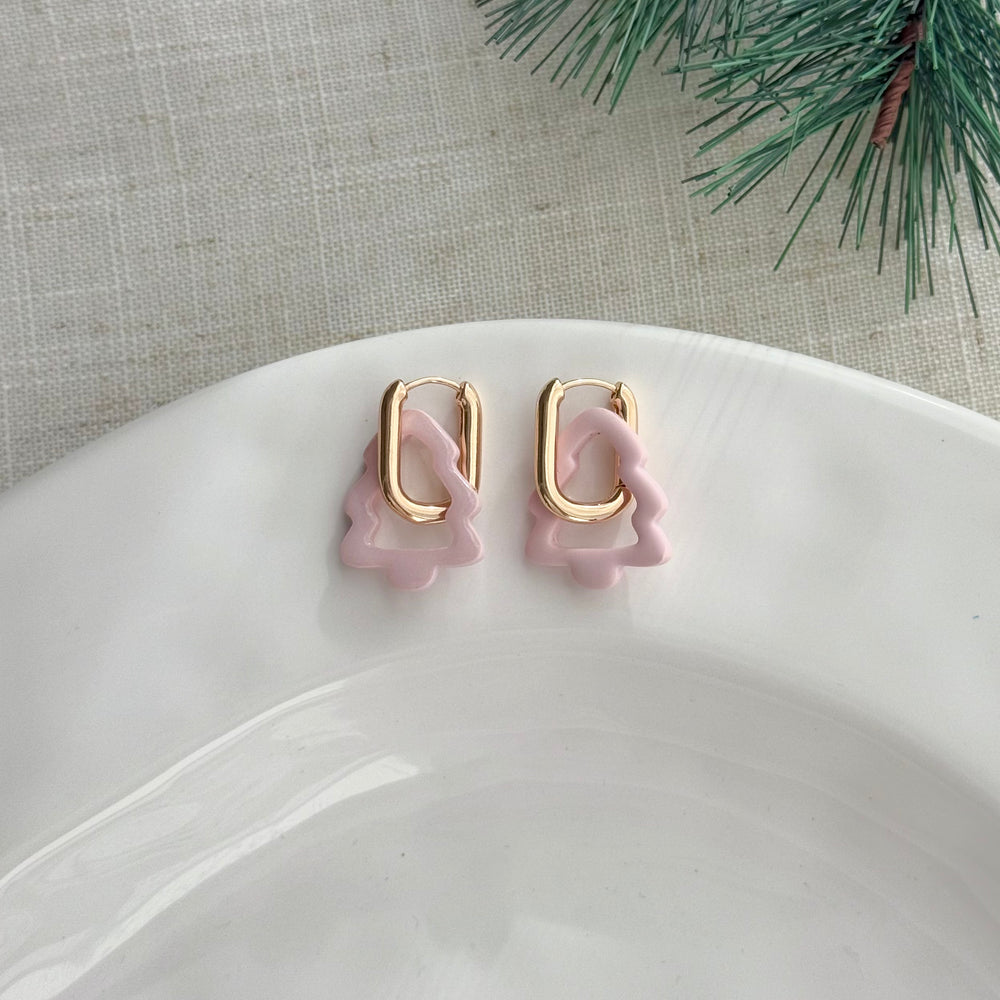 Large Rectangular Christmas Tree Hoops (Pink)